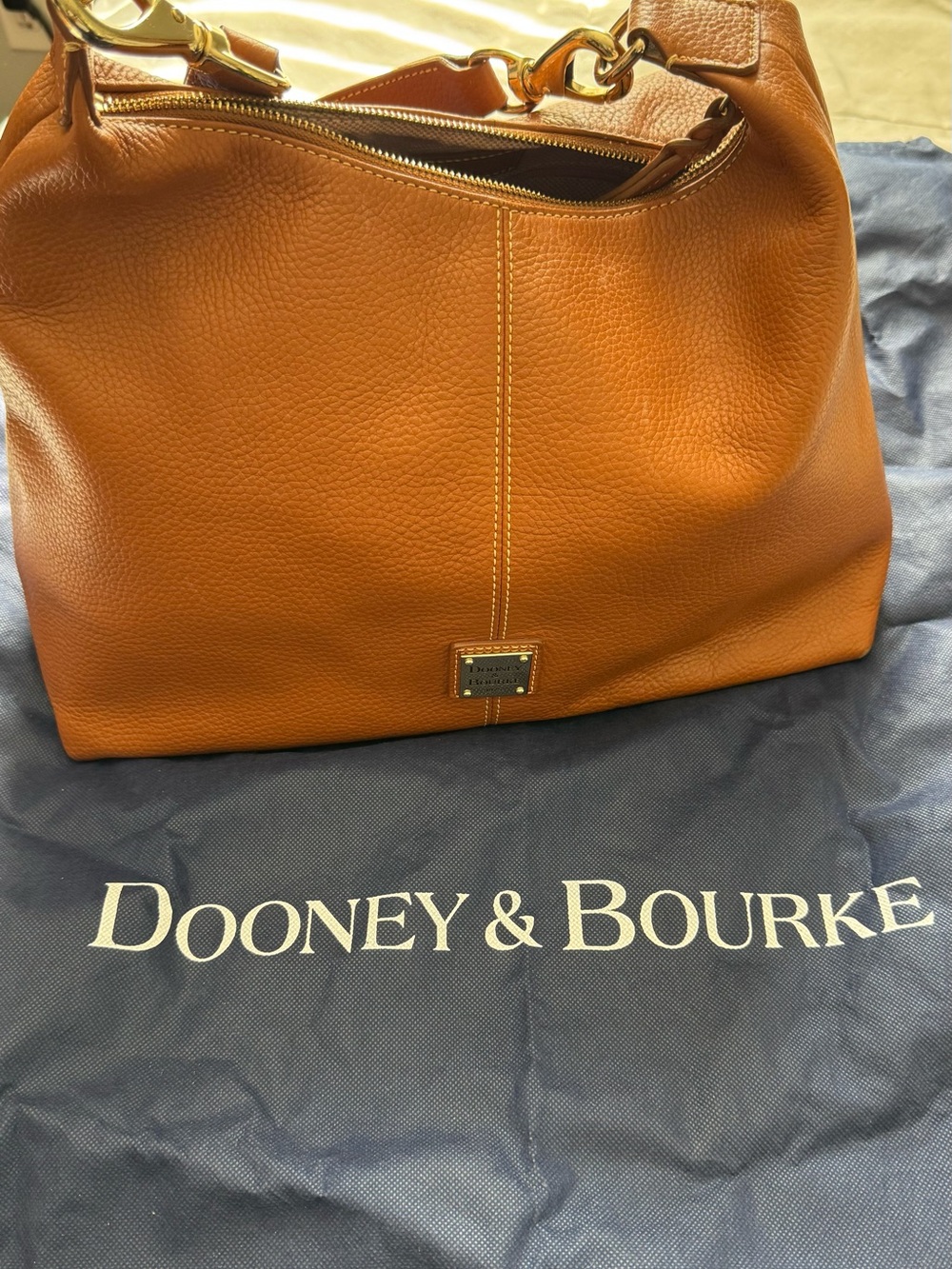 Dooney & Bourke Pebble Leather Shoulder Bag in Cognac with Gold Hardware